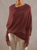 Full Size Boat Neck Batwing Sleeve Knit Top - Trendsi - Flyclothing LLC