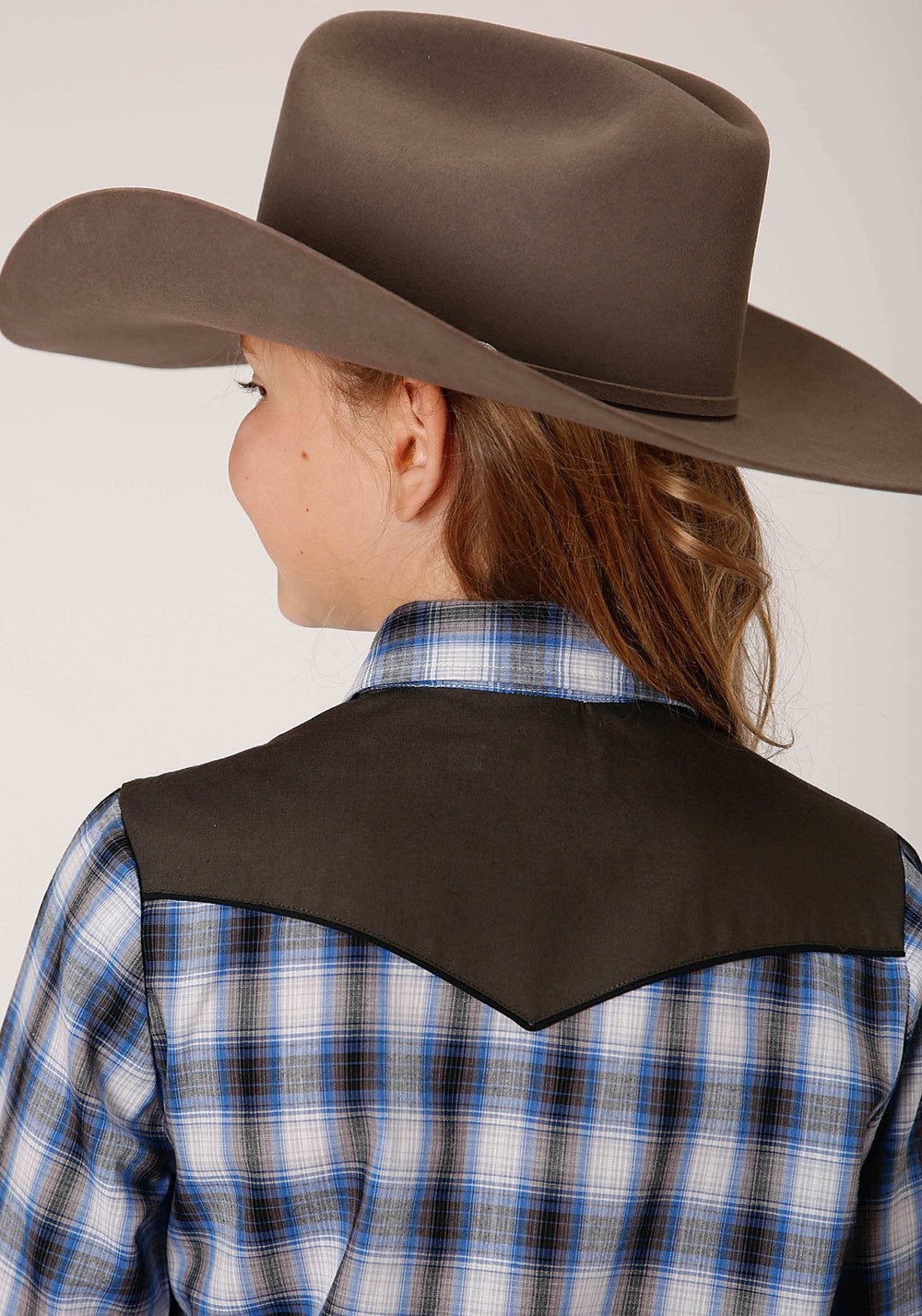 Roper Girls Long Sleeve Snap Navy Blue Grey White Plaid Western Shirt - Roper - Flyclothing LLC