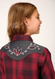 Roper Girls Long Sleeve Snap Red And Charcoal Plaid Western Shirt - Roper