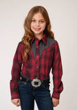Roper Girls Long Sleeve Snap Red And Charcoal Plaid Western Shirt - Roper