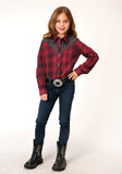 Roper Girls Long Sleeve Snap Red And Charcoal Plaid Western Shirt - Roper