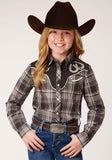 Roper Girls Long Sleeve Snap Chocolate And Cream Plaid Western Shirt - Roper