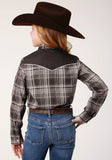 Roper Girls Long Sleeve Snap Chocolate And Cream Plaid Western Shirt - Roper
