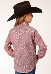 Roper Girls Long Sleeve Snap Cream And Red Floral Print Western Shirt
