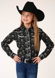 Roper Girls Long Sleeve Snap Black And Cream Floral Print Western Shirt - Roper