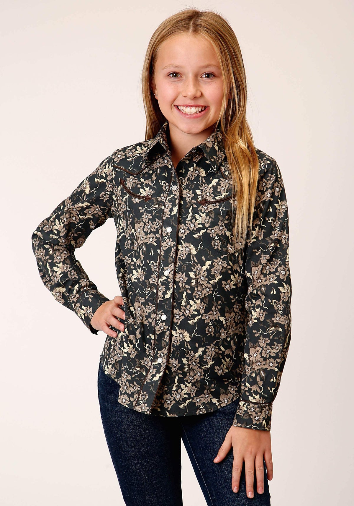 Roper Girls Long Sleeve Snap Vintage Dark Floral Print Western Shirt ...