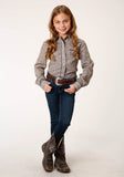 Roper Girls Long Sleeve Snap Brown And Cream Floral Print Western Shirt - Roper