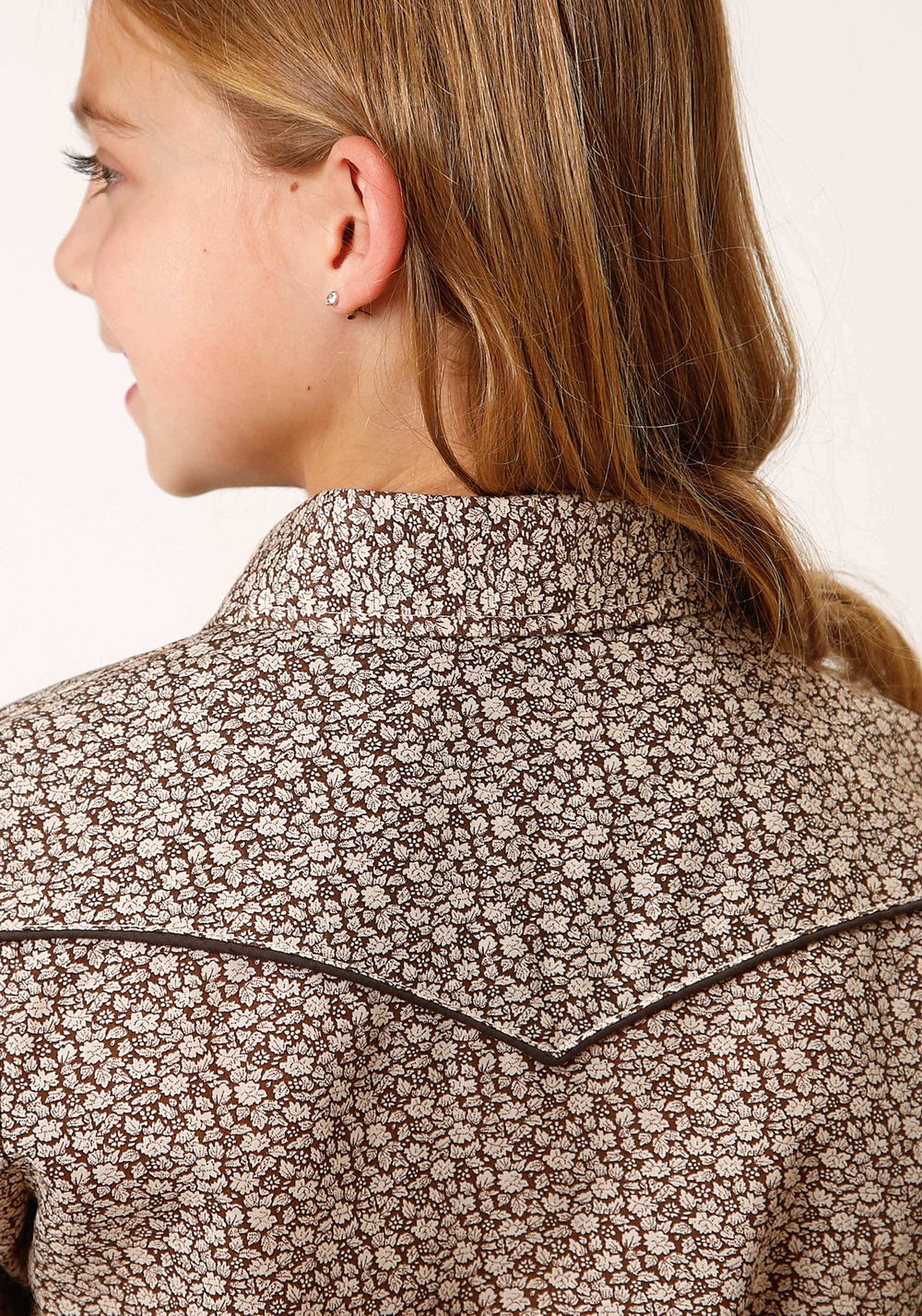 Roper Girls Long Sleeve Snap Brown And Cream Floral Print Western Shirt - Roper - Flyclothing LLC