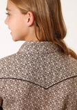 Roper Girls Long Sleeve Snap Brown And Cream Floral Print Western Shirt - Roper