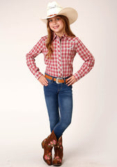 Roper Girls Long Sleeve Snap Red And Multi Small Scale Plaid Western Shirt