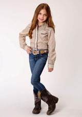 Roper Girls Long Sleeve Snap Beige And Rust Vintage Floral Print Western Shirt - Roper - Flyclothing LLC