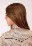 Roper Girls Long Sleeve Snap Beige And Rust Vintage Floral Print Western Shirt - Roper