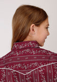 Roper Girls Long Sleeve Snap Brick Red And Cream Wallpaper Stripe Western Shirt - Roper