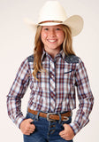 Roper Girls Long Sleeve Snap Wine Navy And White Plaid Western Shirt - Roper