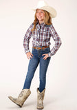Roper Girls Long Sleeve Snap Wine Navy And White Plaid Western Shirt - Roper