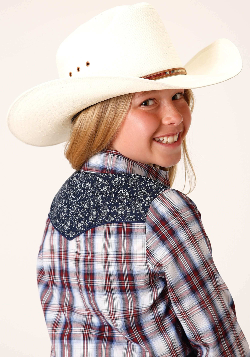 Roper Girls Long Sleeve Snap Wine Navy And White Plaid Western Shirt - Roper - Flyclothing LLC