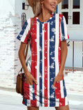 Pocketed Striped Round Neck Short Sleeve Dress - Trendsi - Flyclothing LLC