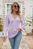 Eyelet Lace Trim Flounce Sleeve Blouse - Trendsi