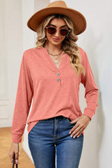 Notched Long Sleeve T-Shirt - Trendsi - Flyclothing LLC