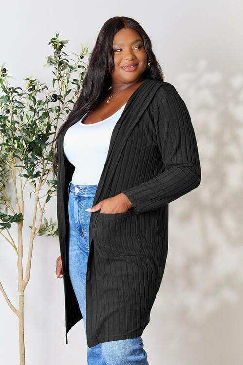 Basic Bae Full Size Ribbed Open Front Long Sleeve Cardigan - Trendsi - Flyclothing LLC