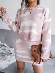 Cloud Sweater and Knit Skirt Set - Trendsi