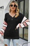 Color Block V-Neck Dropped Shoulder Sweater - Trendsi