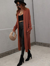 Waffle Knit Open Front Duster Cardigan With Pockets - Trendsi - Flyclothing LLC