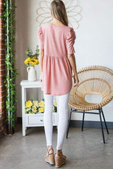 Heimish Full Size Waffle Knit V-Neck Babydoll Top - Trendsi - Flyclothing LLC