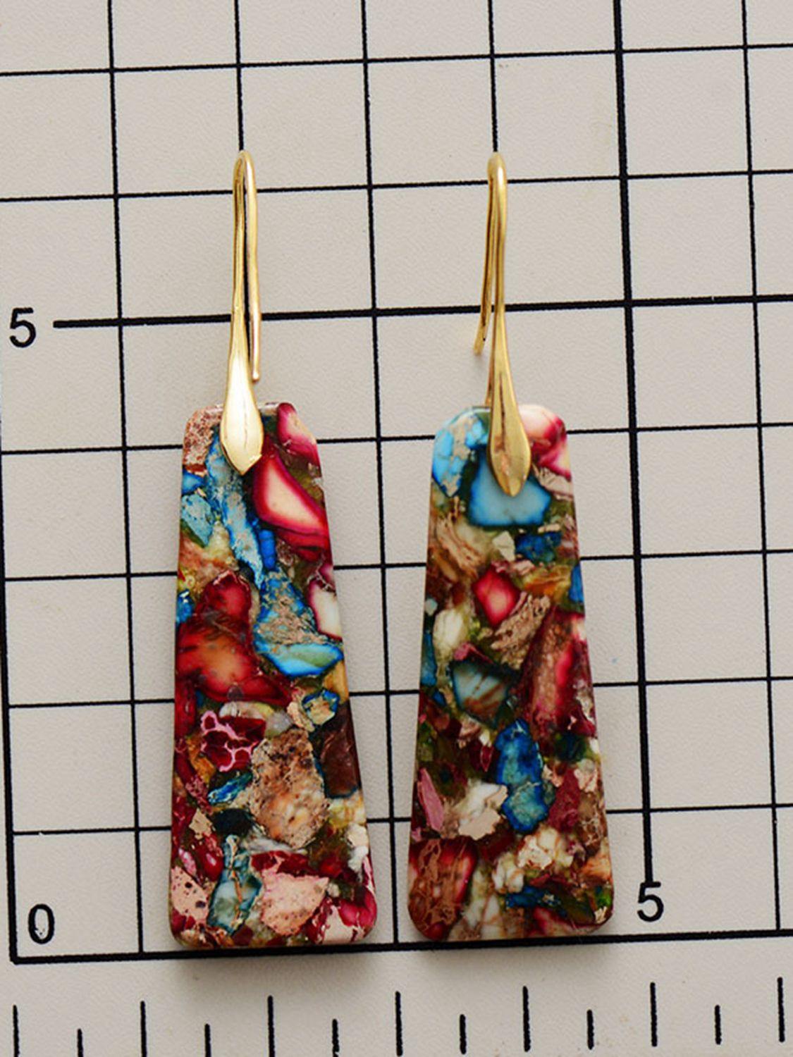 Geometrical Shape Imperial Jasper Dangle Earrings - Trendsi