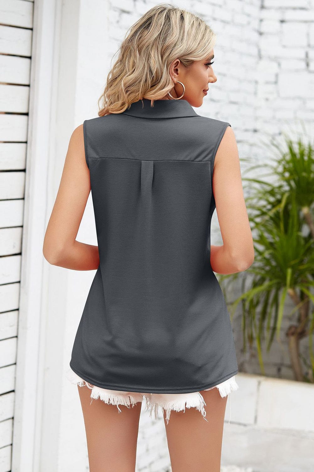 Ruched Johnny Collar Tank - Trendsi