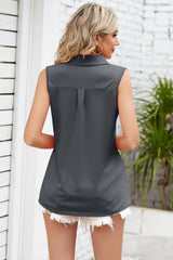 Ruched Johnny Collar Tank - Trendsi