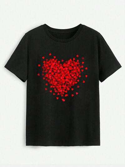 Heart Round Neck Short Sleeve T-Shirt - Trendsi - Flyclothing LLC
