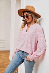 Notched Neck Flounce Sleeve Blouse - Trendsi