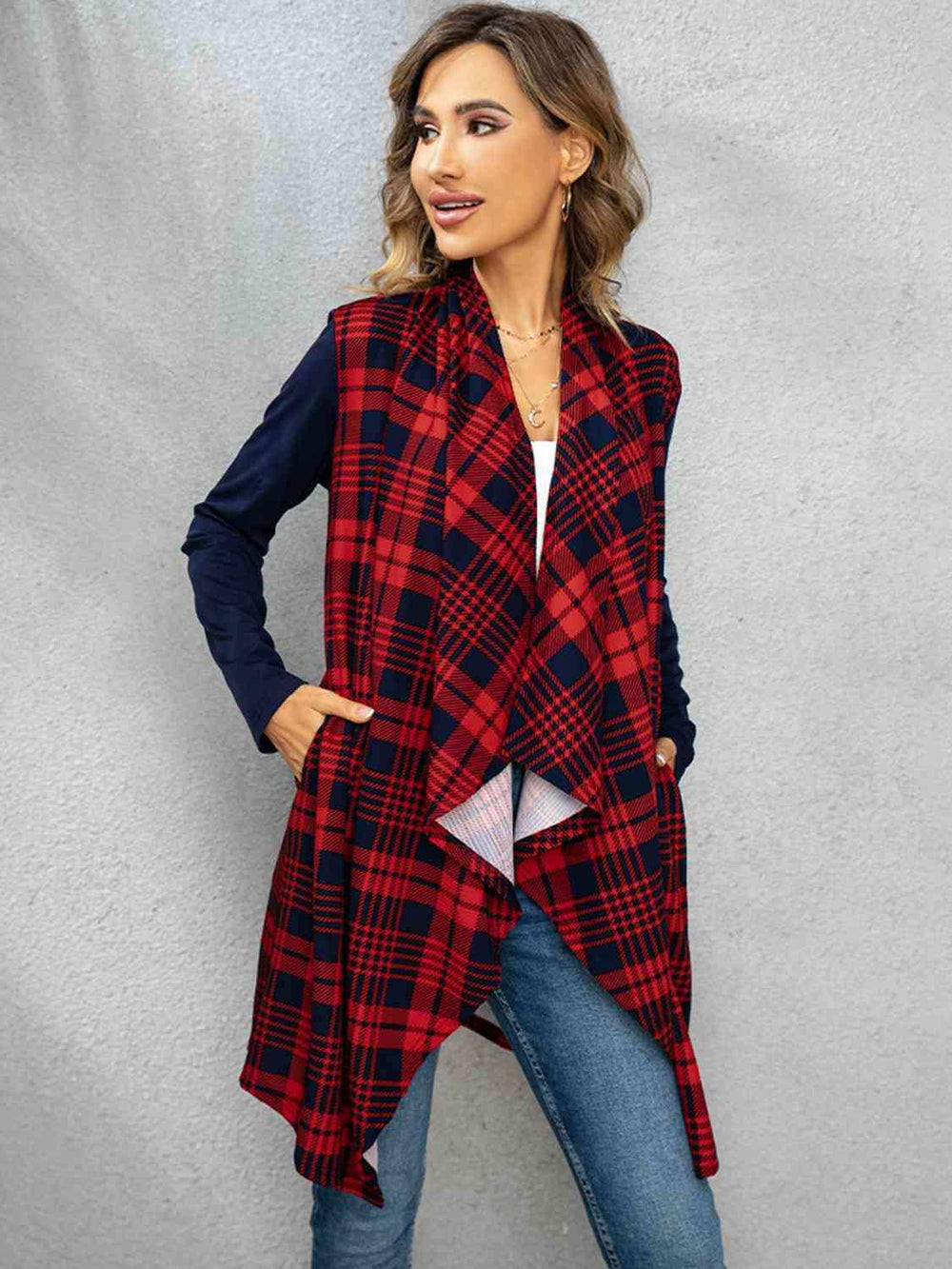 Plaid Open Front Cardigan - Trendsi - Flyclothing LLC