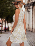Floral Frill Trim Keyhole Sleeveless Dress - Trendsi