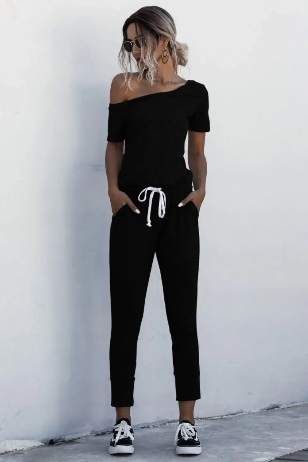 Asymmetrical Neck Tied Jumpsuit with Pockets - Trendsi - Flyclothing LLC