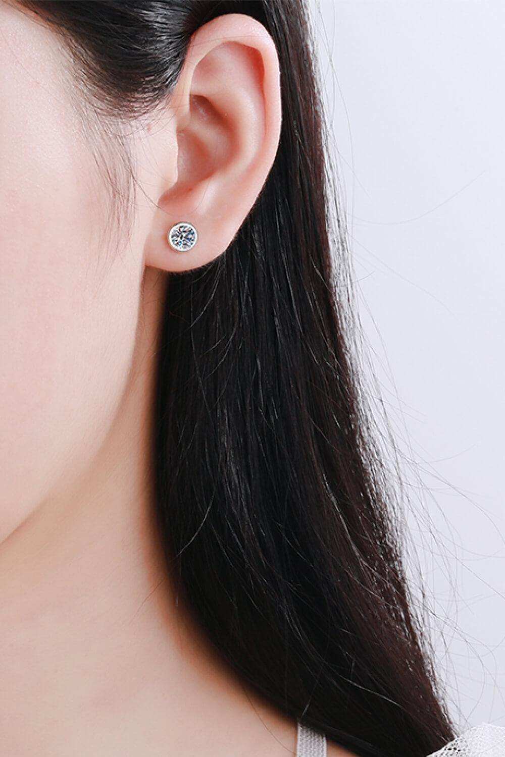 Inlaid 1 Carat Moissanite Stud Earrings - Trendsi - Flyclothing LLC