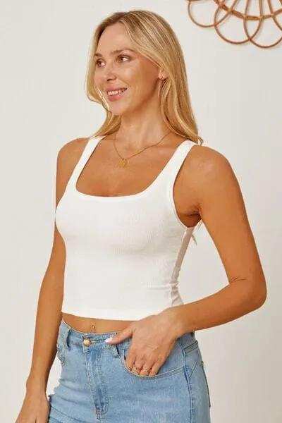 Square Neck Wide Strap Tank - Trendsi - Flyclothing LLC