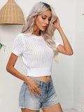 Round Neck Short Sleeve Knit Top - Trendsi - Flyclothing LLC