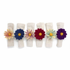 Hand Crafted Felt from Nepal: Set of 6 Napkin Rings, Assorted Daisies for Fall - Flyclothing LLC