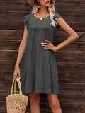 Round Neck Flutter Sleeve Dress with Pockets - Trendsi