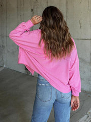 Ribbed Collared Neck Button Up Jacket - Trendsi