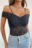 Lace Cold-Shoulder Bodysuit - Trendsi
