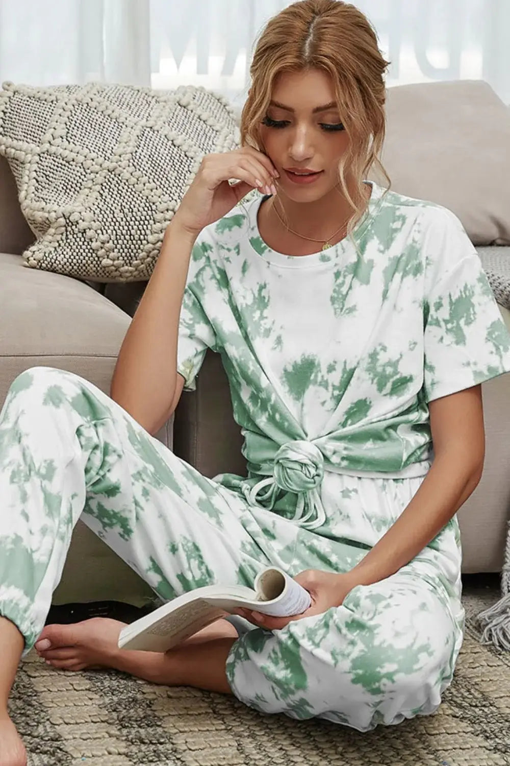 Tie-Dye Tee and Drawstring Waist Joggers Lounge Set - Trendsi - Flyclothing LLC