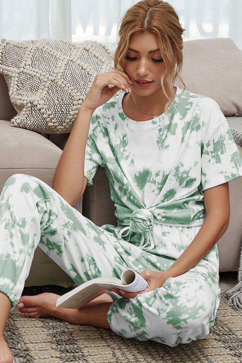 Tie-Dye Tee and Drawstring Waist Joggers Lounge Set - Trendsi - Flyclothing LLC