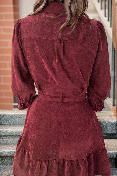 Tied Button Up Ruffle Hem Dress - Trendsi - Flyclothing LLC