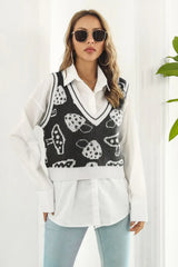 Printed Plunge Neck Sweater Vest - Trendsi - Flyclothing LLC