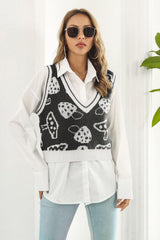 Printed Plunge Neck Sweater Vest - Trendsi