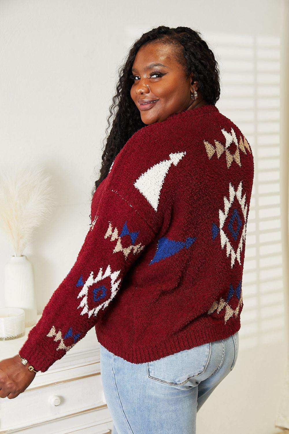 HEYSON Full Size Aztec Soft Fuzzy Sweater - Trendsi - Flyclothing LLC