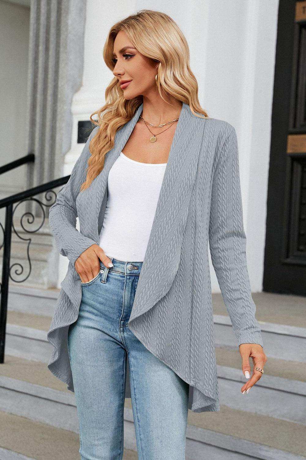Open Front Long Sleeve Cardigan - Trendsi - Flyclothing LLC